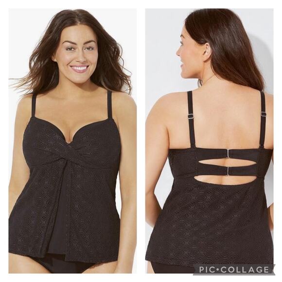 Swimsuits For All Other - Swimsuits For All Black Crochet Lace Underwire Tankini Swim Top NEW Plus Size 22